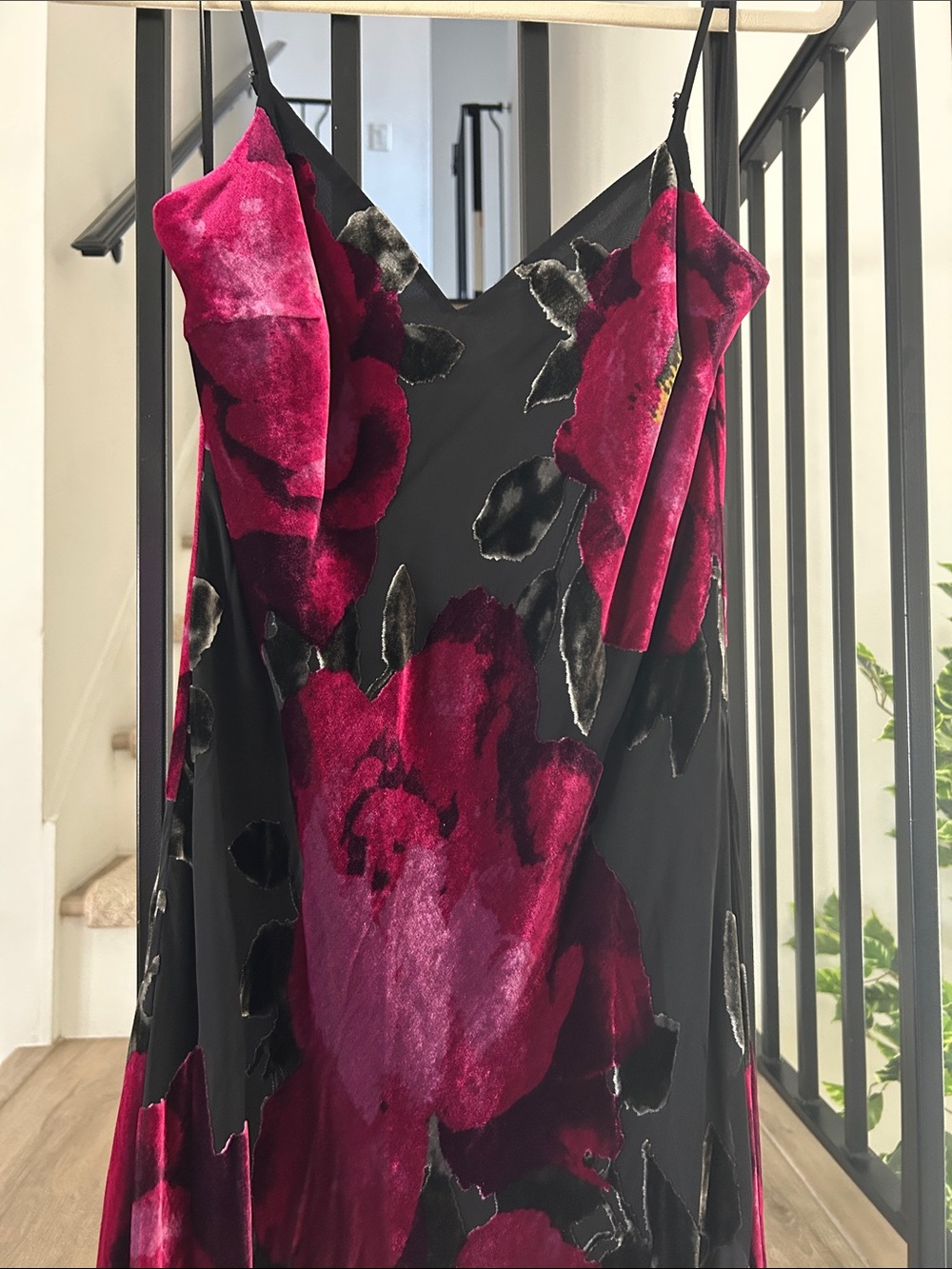Trina Turk Black Slip Midi Dress with Deep Pink Floral Pattern - Picture 2 of 4